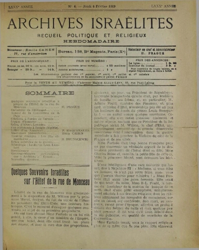 Archives israélites de France. Vol.80 N°06 (06 févr. 1919)